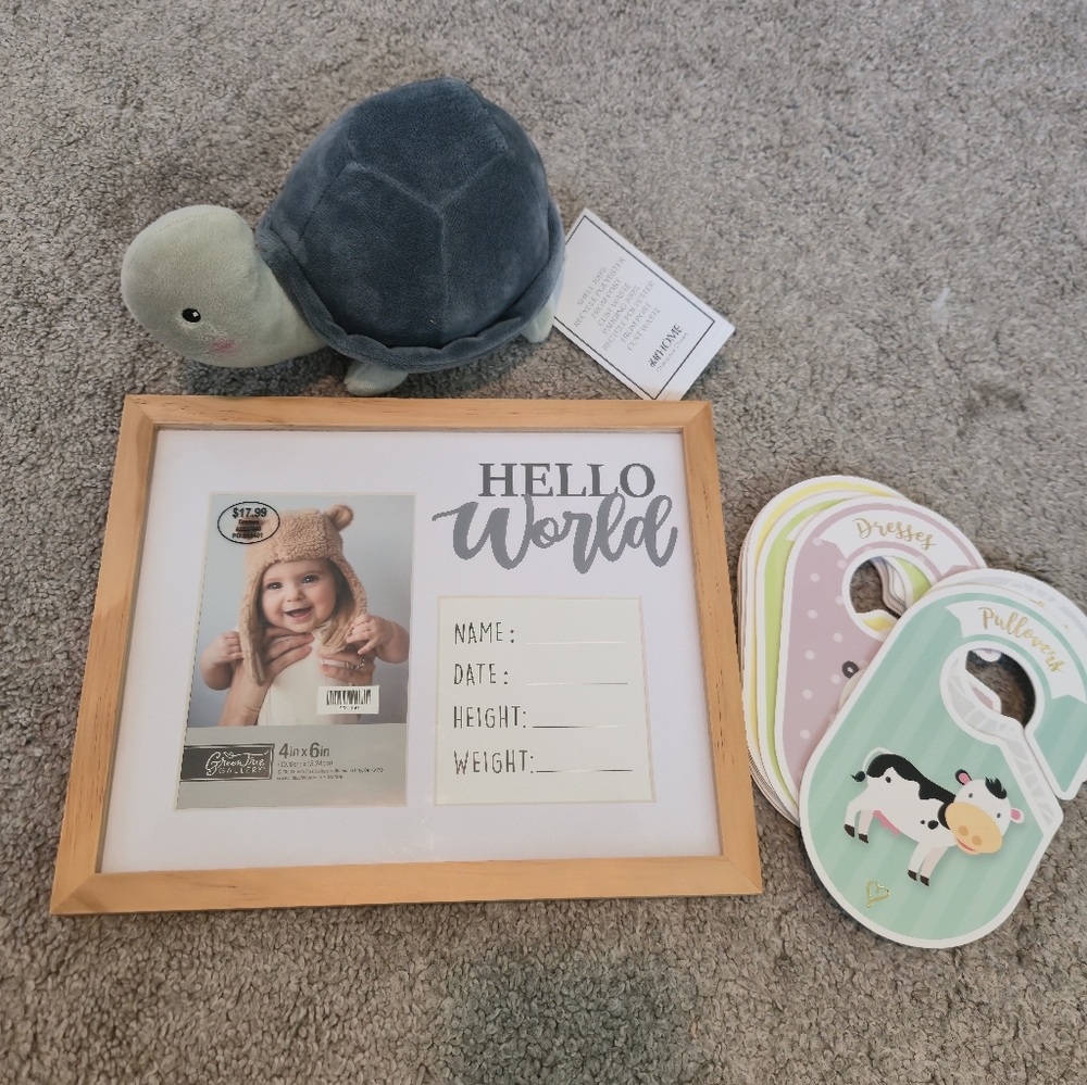 Baby Gift Bundle, Closet Dividers, Hello World Frame & Plush Turtle